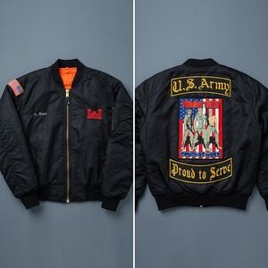 Vintage Y2K US Army Soldier Girlz MA-1 Bomber Flight Jacket Black Large